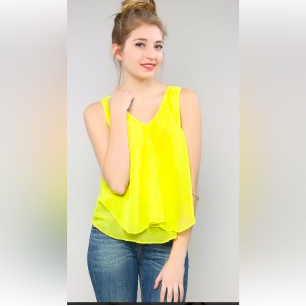 SANDRO FERRONE ROMA RUFFLED YELLOW SLEEVELESS TOP IN SMALL SIZE